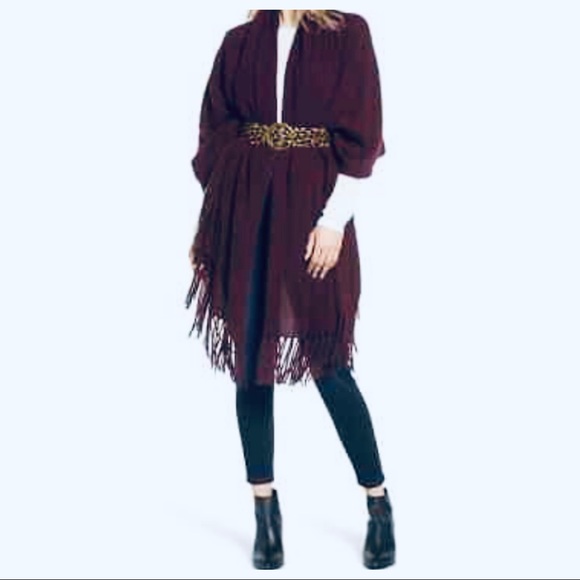 CASHMERE WINE FRINGE SCARF/SHAWL OVERSIZED - Picture 4 of 5